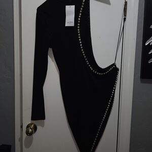 AKIRA Black Asymmetrical Dress with Rhinestone Detail
